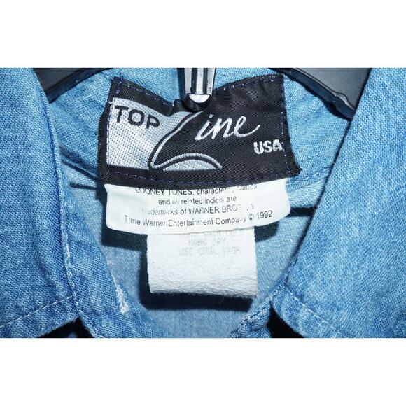 Vintage 1992 Looney Tunes Denim Shirt XL Bugs Bunny Tweety Sylvester Road Runner - Picture 2 of 6